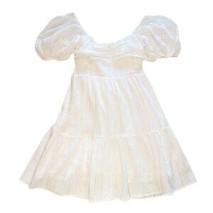 Romantic Coastal White Cotton Puff Sleeve Eyelet Tiered Dress by Heartloom L